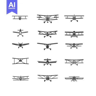 Aset desain premium: Collection of 12 Hand-Drawn Biplane Illustrations