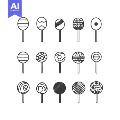 Aset premium populer: Collection of 12 lollipop illustrations with different patterns