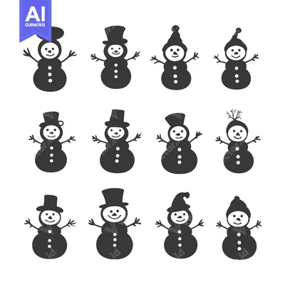 Aset premium populer: Collection of 12 Simple Black and White Snowman Illustrations