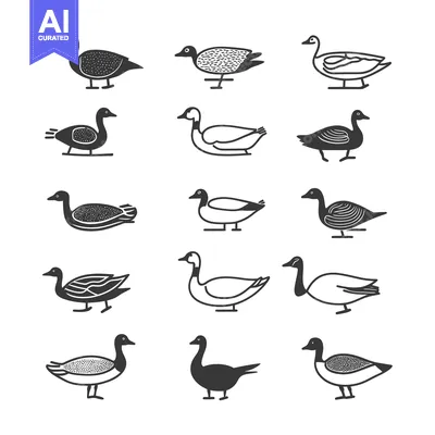 Aset premium populer: Collection of 12 Stylized Goose Silhouettes in Black and White