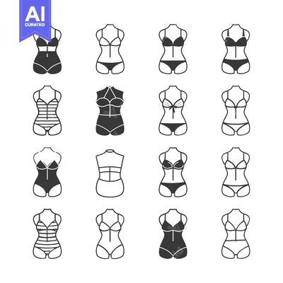 Aset desain premium: Collection of 12  Swimsuit and Lingerie Icons in Outline and Solid Sty