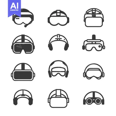 Aset desain premium: Collection of 12 Virtual Reality Headset Icons in Black and White