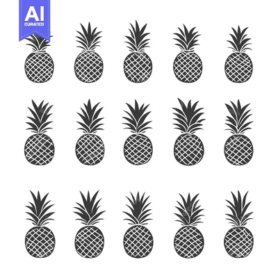 Aset premium populer: Collection of 15 Black and White Pineapple Silhouettes