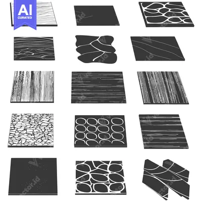 Aset desain premium: Collection of 15 Different Texture Patterns Illustrated in Black and W