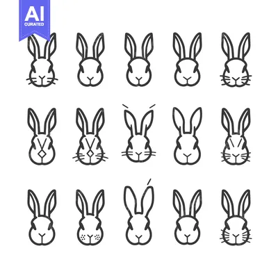 Popular premium asset: Collection of 15 Outline Rabbit Head Illustrations with Different Faci
