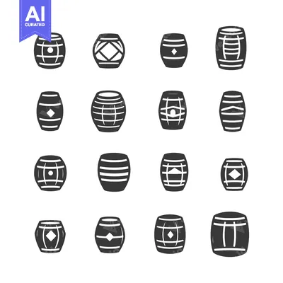 Popular premium asset: Collection of 16 Black and White Barrel Icons
