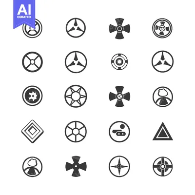 Aset desain premium: Collection of 16 Black and White Circular Icons