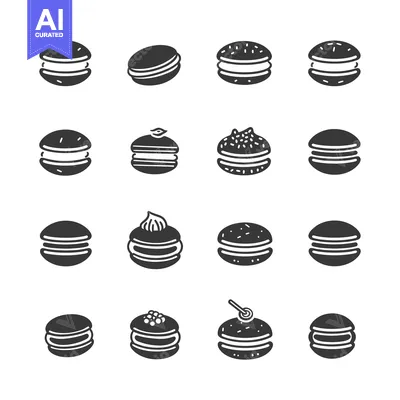 Aset desain premium: Collection of 16 Black and White Macaron Icons