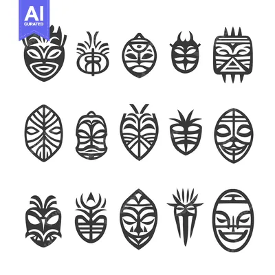 Popular premium asset: Collection of 16 Black and White Tribal Mask Icons
