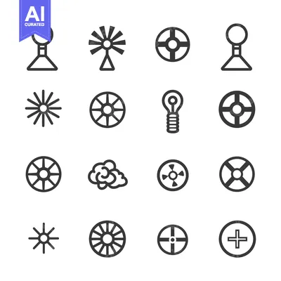 Aset desain premium: Collection of 16 Circular and Star-Shaped Icons in Black and White