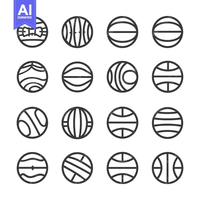 Aset desain premium: Collection of 16 Different Sport Balls Line Icons