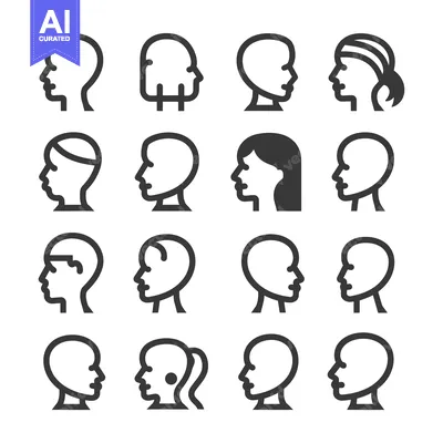 Aset desain premium: Collection of 16 Diverse Human Head Icons in Profile View