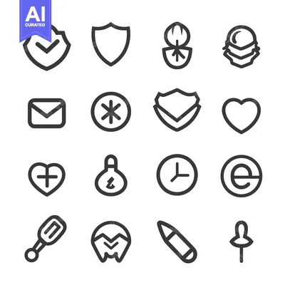Aset desain premium: Collection of 16 Diverse Line Icons in Black and White