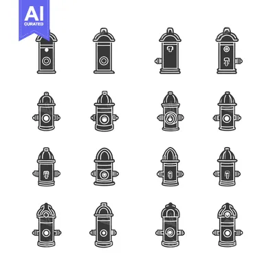 Aset premium populer: Collection of 16 Fire Hydrant Icons in Black and White