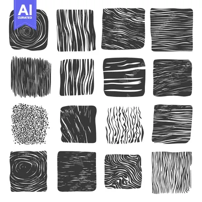 Collection of 16 Hand-Drawn Black and White Wooden Textures