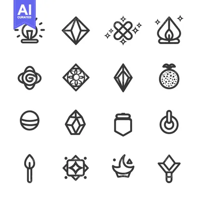 Popular premium asset: Collection of 16 Line Art Icons with Geometric and Symbolic Shapes