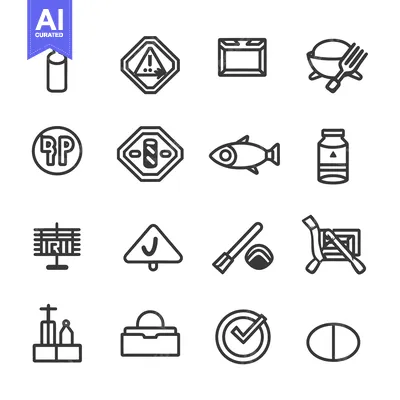 Aset desain premium: Collection of 16 Line Icons for Various Topics