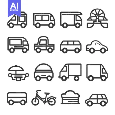 Aset desain premium: Collection of 16 Line Icons Representing Various Vehicles and Transpor