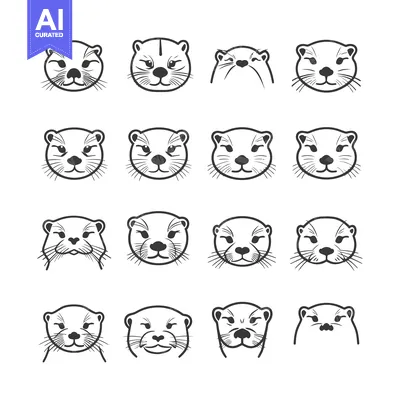 Aset premium populer: Collection of 16 Otter Face Illustrations with Different Expressions