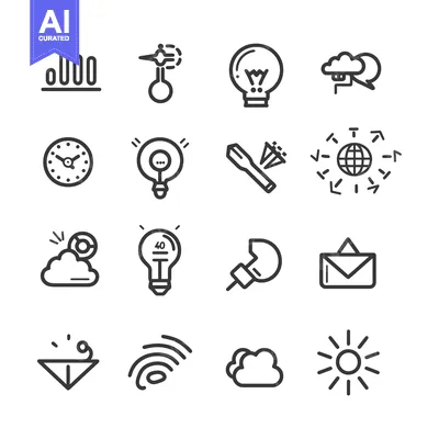 Aset premium populer: Collection of 16 Outline Icons Related to Technology, Communication, a