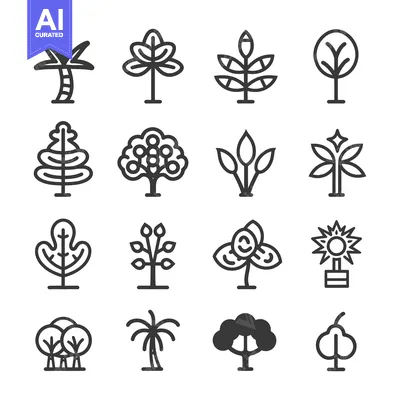 Premium design asset: Collection of 16 Outline Tree Icons