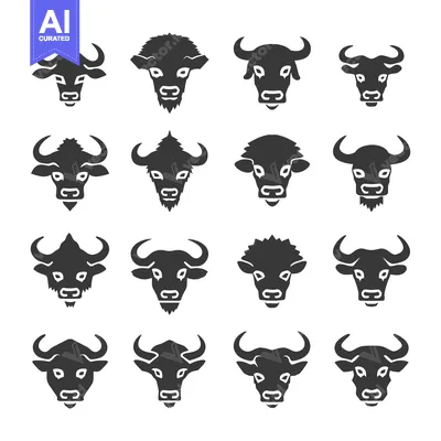 Collection of 16 Silhouette Bull and Buffalo Head Icons