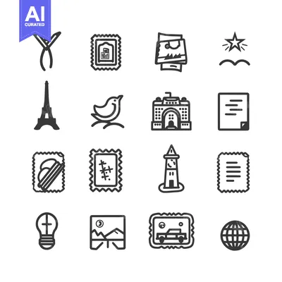 Aset premium populer: Collection of 16 Simple Black and White Icons