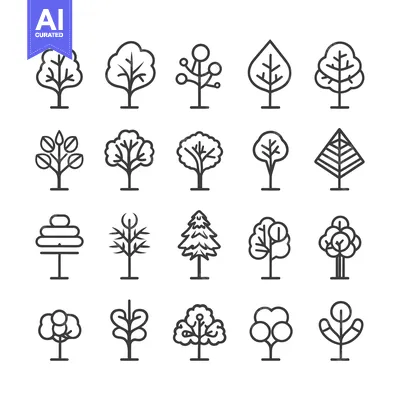 Aset desain premium: Collection of 16 Simple Outline Tree Icons