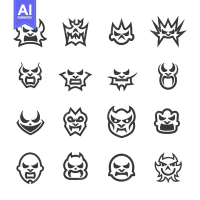 Aset premium populer: Collection of 16 Stylized Demon Head Icons