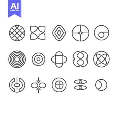 Aset premium populer: Collection of 18 Abstract Geometric Line Art Circle Icons