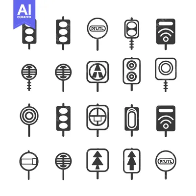 Collection of 18 Black and White Traffic Signs and Signals