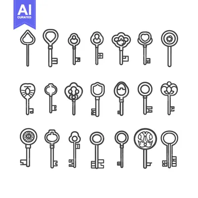 Aset desain premium: Collection of 18 Outline Key Icons with Different Head Shapes
