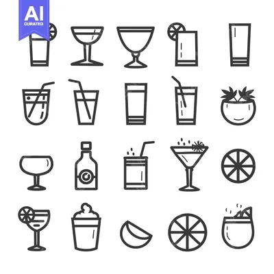 Aset premium populer: Collection of 20 Black and White Line Icons Depicting Different Types