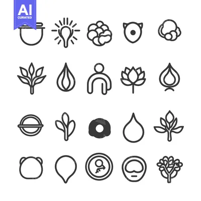 Aset premium populer: Collection of 20 Black and White Line Icons on a White Background