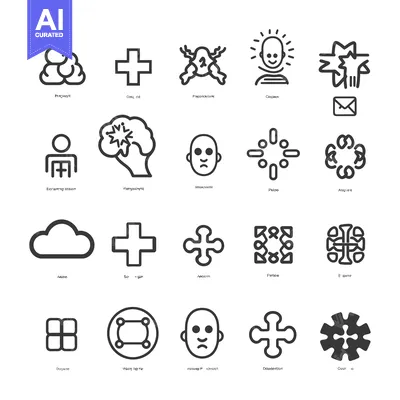Aset premium populer: Collection of 20 Black and White Line Icons with Names