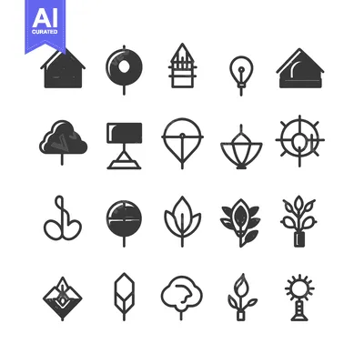 Aset desain premium: Collection of 20 Black and White Simple Icons