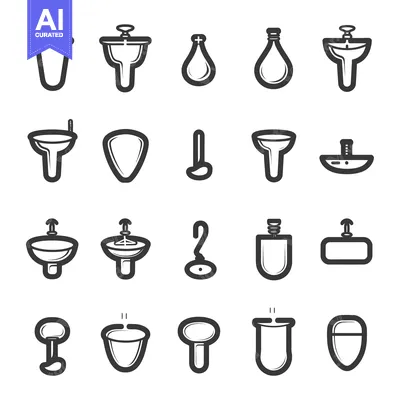 Aset desain premium: Collection of 20 Black and White Urinal and Sink Icons