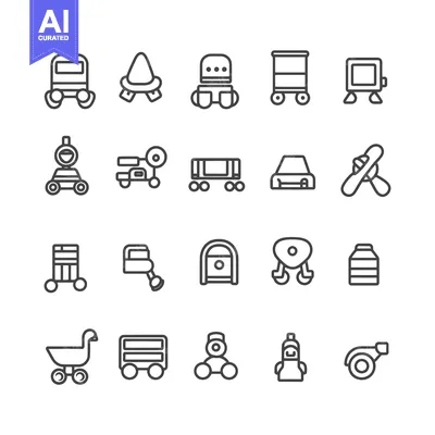Collection of 20 Black Line Icons of Wheeled Vehicles
