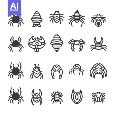 Collection of 20 Crab and Spider Icons in Black and White