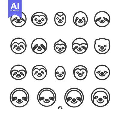Premium design asset: Collection of 20 Cute and Diverse Sloth Faces