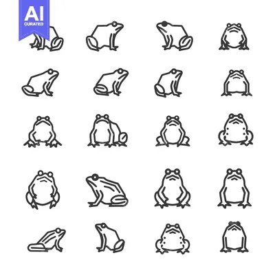 Premium design asset: Collection of 20 Different Frog Line Art Icons