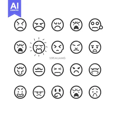 Collection of 20 Hand-Drawn Emojis Expressing Negative Emotions