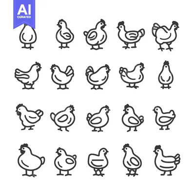 Aset premium populer: Collection of 20 Line Art Chicken Illustrations