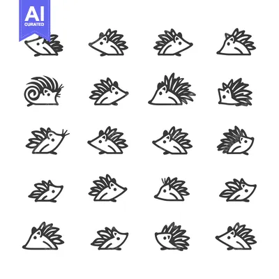 Aset premium populer: Collection of 20 Line Art Hedgehog Illustrations