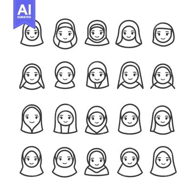 Collection of 20 Line Art Illustrations of Women Wearing Hijabs