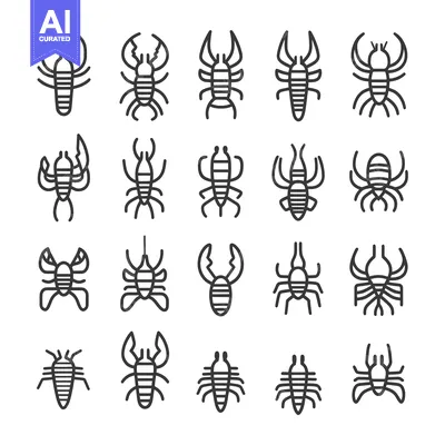Aset premium populer: Collection of 20 Line Art Lobster Icons