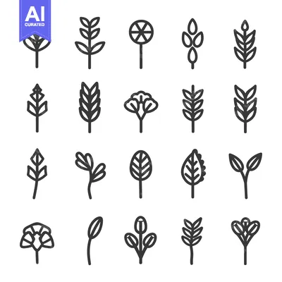 Aset premium populer: Collection of 20 Line Art Plant Icons