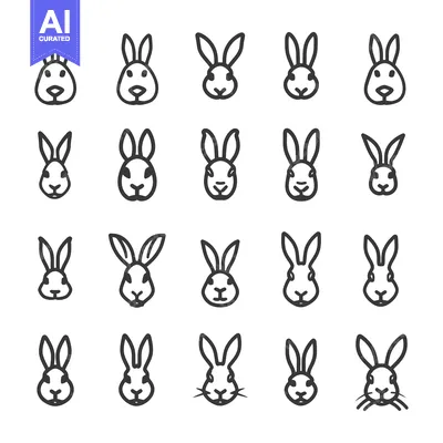 Popular premium asset: Collection of 20 Line Art Rabbit Faces with Variations in Features