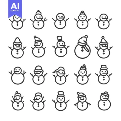 Popular premium asset: Collection of 20 Line Art Snowman Icons with Different Hats and Access