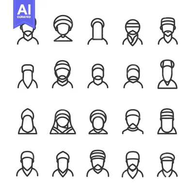 Premium design asset: Collection of 20 Line Icons Depicting People Wearing Headwear